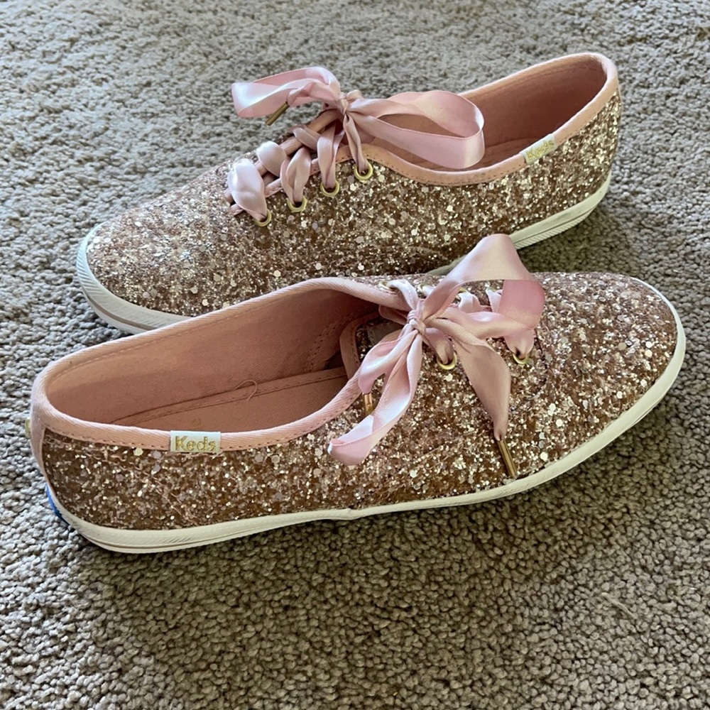 Keds Pink Glitter Sneakers with Satin Ribbon Laces